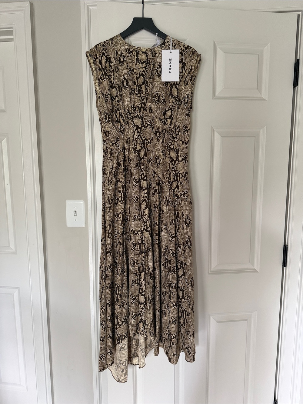 Frame Denim Neutral Snake-Print Midi Dress